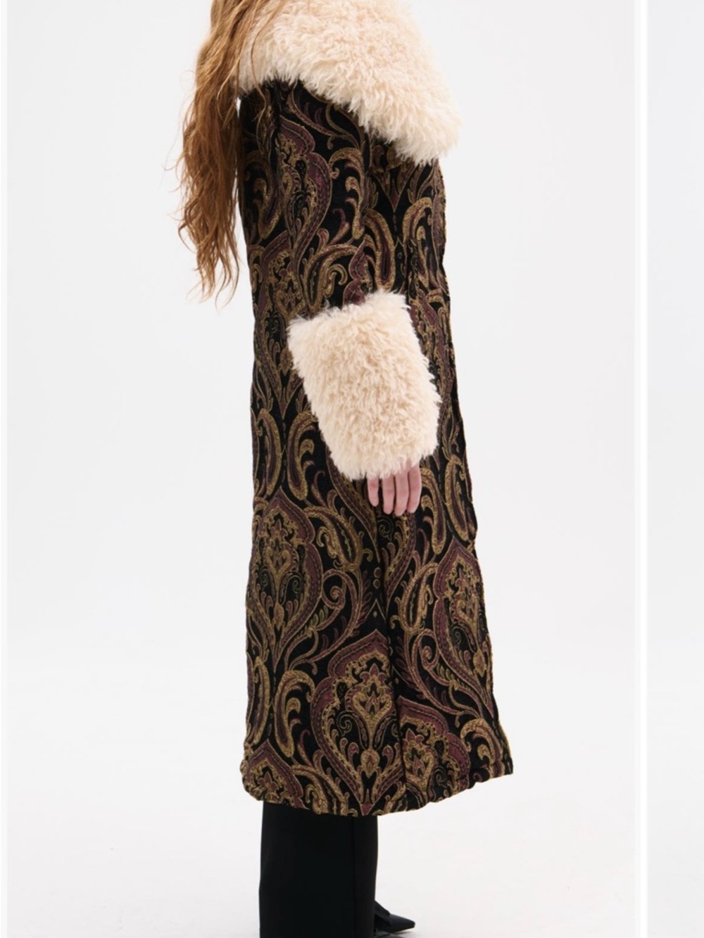 AZALEA WANG Otelia Jacquard Coat with Faux Fur Trim - Picture 5 of 8